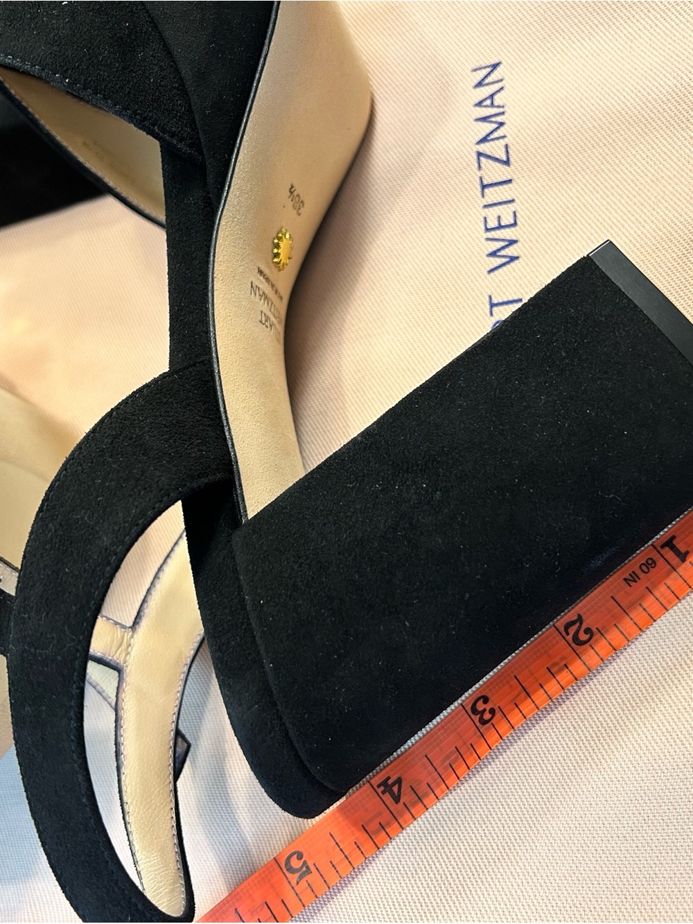 Stuart Weitzman Black Suede Platform Block-Heel Sandals (sz 8) - Picture 12 of 14